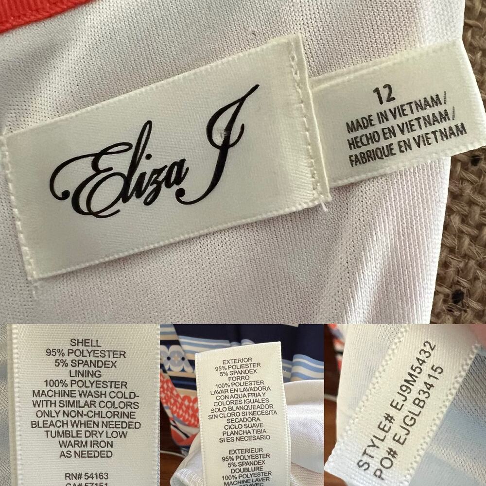 Eliza J Sheath Dress Blue Coral Print Stretch Knee Length Size 12 - Picture 12 of 16